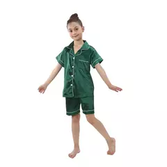 Imagem do Conjunto de pijamas de cetim de seda infantil pijamas de bebê pijamas pijamas cor sólida, terno infantil, meninos, meninas, outono
