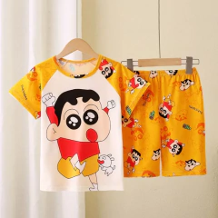 Novo verão crianças pijamas conjunto de 2 peças roupas de ar condicionado para meninos meninas bebê manga curta roupas para casa na moda na internet