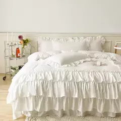 Microfibra cama Duvet Cover Set, Ruffle Duvet Cover, Rainha Gêmea, 100% Lavado, gasto Chic Farmhouse Pillow Shams, 3Pcs