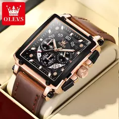 Olevs marca superior masculino relógios quadrado relógio de quartzo para homens pulseira de couro à prova dwaterproof água esporte relógio masculino relogio masculino