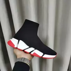 Confortável tecido de malha sapatos esportivos masculinos casuais deslizamento-em mocassins perna reta tubo meias tênis unisex verão salto baixo - comprar online