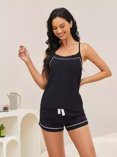 Conjunto de pijamas sem mangas feminino, camisola de alças Cami com shorts, pijamas, pijamas sólidos, Homewear Like, roupas de lazer, 2 peças - comprar online