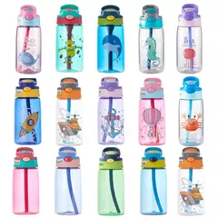 Criativo Cartoon Baby Feeding Cup com canudos, Kids Water Sippy Cup, copos portáteis ao ar livre para crianças, 480ml na internet