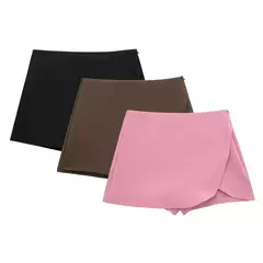 TRAF-Mini-saia de cintura alta feminina, calção envoltório, preto, rosa, sexo, verão, moda outono - comprar online