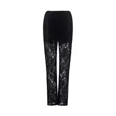 Imagem do Calça reta elástica de comprimento total feminina, calça oca de renda, cintura alta, calça longa, casual, feminina, sexy, fina, nova, verão