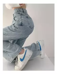 Jeans vintage drapejado de cintura alta feminino, calças de perna reta, jeans drapejado solto