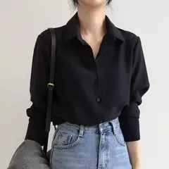 Blusa coreana feminina de chiffon, blusa branca, camisa de fundo preto, roupa de escritório, todos os fósforos, moda, nova, 6830, primavera - comprar online