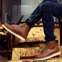 Botas de couro retrô masculina, bota alta de paraquedista, sapato curto de trabalho, estilo britânico, americano, primavera e outono na internet