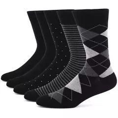Imagem do Meias masculinas de algodão penteado, preto, Argyle legal, meias casuais, plus size, alta qualidade, respirável, 5 pares
