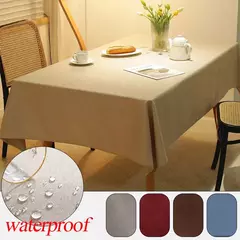 Tela resistente, moderna e simples e engrossada do linho do algodão do óleo impermeável da toalha de mesa de chá, cor sólida - loja online
