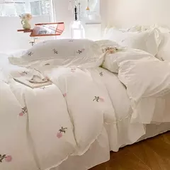 Imagem do Rose Conjunto De Cama Bordado, Capa De Edredão sem Núcleo, 1 * Capa De Edredão + 2 Fronha, Estilo Princesa, 3PCs