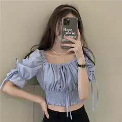 ZHUANQING-Top feminino sexy, monocromático, design de bandagem retrô, moda popular, estilo coreano, elegante feminino na faculdade, verão, novo - loja online