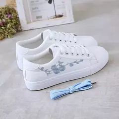 Tênis de corrida respirável para mulheres, flor bordada, tênis casual com renda, branco, nova moda, primavera e outono, 2024 na internet