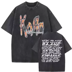 Camisetas com estampa de esqueleto masculinas, banda de rock vintage lavada, Korn caindo longe de mim, camiseta gótica, camiseta masculina extragrande, moda na internet