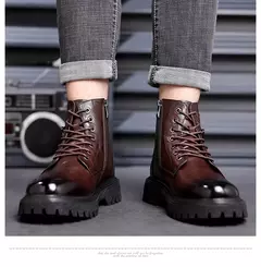 Qualidade superior designer de couro de vaca do vintage botas de neve dos homens de negócios botas de couro genuíno dos homens rendas acima botas de motocicleta ao ar livre