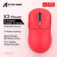 Ataque tubarão x3pro/x3 mouse sem fio, pixart paw3395, 26k dpi, luz, para jogos macro, laptop/win/mac na internet
