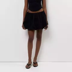 Mini saias de lanterna feminina, encaixe solto casual, elástico na cintura, saia puffball curta, cor sólida, estilo doce, meninas, verão