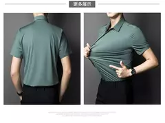 Camisa de spandex fina de manga comprida masculina, manga curta, elástica alta