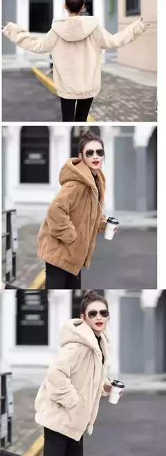 Jaqueta feminina com capuz de flanela forrada a lã, jaqueta curta solta, manga longa quente, comprimento médio, versão coreana, inverno, novo estilo - Wolf Magazine