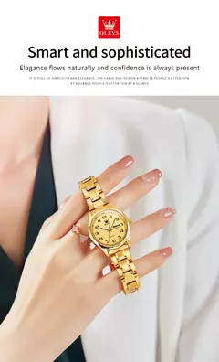 OLEVS-Relógio Quartzo de Luxo Feminino, Elegante, Aço Inoxidável, Luminoso, Impermeável, Data Semana, Vestido Feminino Relógio de Pulso - loja online