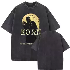 Camisetas com estampa de esqueleto masculinas, banda de rock vintage lavada, Korn caindo longe de mim, camiseta gótica, camiseta masculina extragrande, moda - loja online
