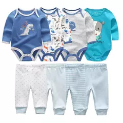 Conjunto de calças e bodysuits de algodão de manga comprida para meninos e meninas, roupas unissex para primavera e outono, 8 peças por lote - Wolf Magazine