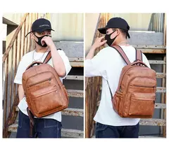 Mochila de carregamento USB de couro PU para homens, mochilas grandes para laptop, mochila masculina para adolescentes, meninos, alta qualidade - loja online