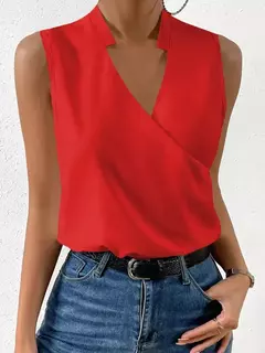 Camisa Feminina Elegante Monocromática Casual, Primavera, Verão, Senhora do Escritório, Sem Mangas, Blusa com Decote V, Top Clothing Feminina, S-3XL