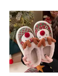 2024 novos chinelos de algodão de natal para mulher bonito dos desenhos animados cervos antiderrapante meninas interior casa sapatos de chão moda festa slides - loja online