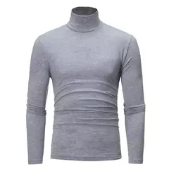 Gola alta masculina malha suéteres de algodão, pulôveres finos, roupas de escritório, tops masculinos, monocromáticos, vinho tinto - comprar online