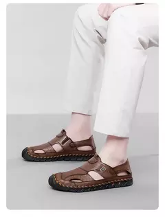 Tampão-sapatos de couro respirável para homens, sapatos de buraco oco, fundo macio, superfície macia, sandálias casuais - Wolf Magazine
