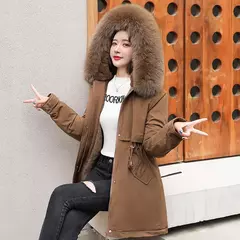 Parka longa de lã com capuz feminino com gola de pele, casaco fino, roupas acolchoadas, neve quente, moda inverno, novo, 2023 na internet
