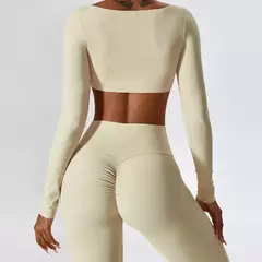 Terno esportivo de manga comprida para mulheres, conjunto de ioga fitness, roupas de ginástica, roupas esportivas femininas, camisa de corrida, 2 peças - loja online