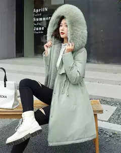 Imagem do Parka longa e acolchoada feminina com forro de lã, jaqueta com capuz, gola de pele, quente, grossa, neve, roupas grandes, inverno