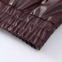 Jaqueta de couro com zíper lapela feminina, manga comprida, casaco curto elástico, monocromático, casual, pendulares, Casacos Street, Vintage, Outono - loja online