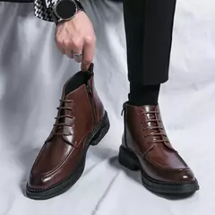 Botas de couro genuíno para homens, sapatos de vaqueiro de plataforma de segurança, zíper lateral, chelsea, designer, primavera, outono, 2023 na internet