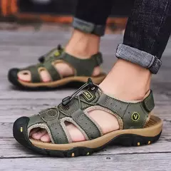 Sapatos masculinos casuais de couro genuíno, sandálias masculinas ao ar livre, sapatos romanos de praia, plus size 38-48, verão - Wolf Magazine