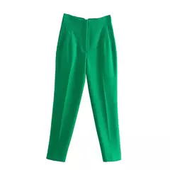 Willshela-Calça reta de cintura alta feminina, calça de zíper frontal, comprimento total, moda feminina chique, vintage