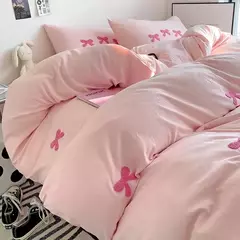 Cute Pink Bows Embroidery Duvet Cover Set, Conjuntos de cama 3D Confortável Rainha Consolador, capas macias para meninas, crianças, adolescentes - comprar online