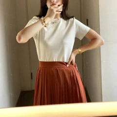 Camisa de base elástica slim fit feminina, 100% algodão, manga curta, gola redonda, moda, verão - comprar online