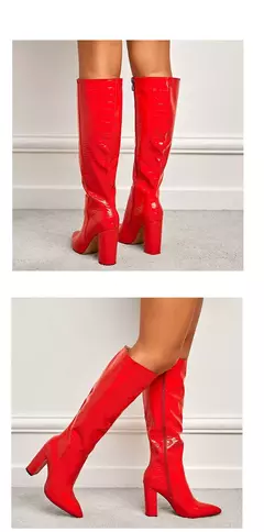 Botas de couro com pontas aneikeh para mulheres, botas até o joelho com saltos grossos, padrão crocodilo, zíper lateral, primavera e outono, 2021 - loja online