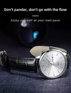 OLEVS-Relógio Quartz Masculino, Relógio de Pulso em Couro, Big Dial, Calendário Duplo, Impermeável, Luminoso, Top Brand, Moda, 2935, 43mm - loja online
