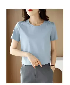 Camisetas de seda de algodão mercerizado femininas, camiseta casual simples, decote em O, manga curta, solta, reta, simples, minimalista, verão, 2023 na internet