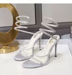 Sandália de salto alto com alça de fivela feminina, estilete baixo de strass p - comprar online