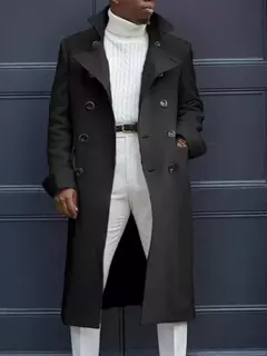 Casaco de trespassado duplo masculino, casaco longo, sobretudo com mistura de lã, casacos brancos, streetwear, jaqueta solta, moda festa