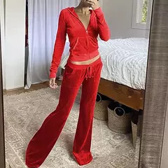 Suéter de veludo veludo de 2 peças para mulheres, calças largas, agasalho slim fit, capuz casual com zíper, jaqueta vintage, moletom - Wolf Magazine