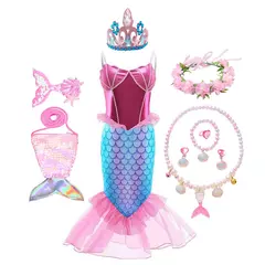 Meninas escala roxa princesa sereia ariel cosplay vestido de halloween vestido de festa de aniversário meninas verão praia vestido de férias - Wolf Magazine