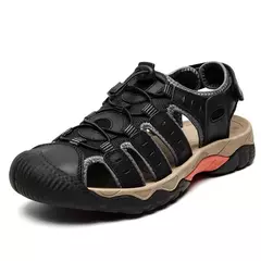 Novas sandálias masculinas de couro genuíno macio sandálias sapatos masculino - loja online