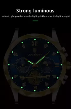 Imagem do Relógio de pulso luxo masculino Poedagar, relógio cronógrafo luminoso impermeável, aço inoxidável, relógios quartzo