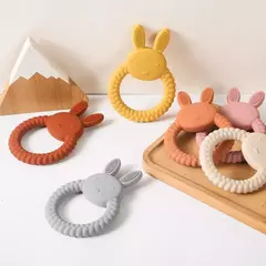Bebê silicone dentição anel, coelho dos desenhos animados, roedor, comestível, acessórios diy, brinquedos molares, chocalho, 1pc - comprar online